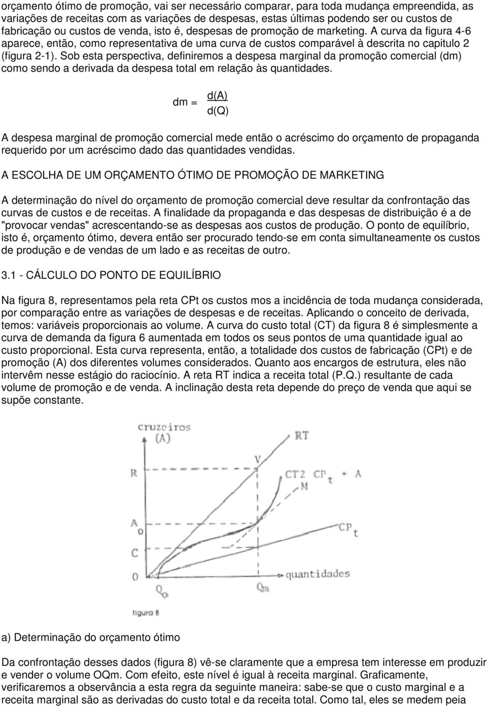 Sob esta perspectiva, definiremos a despesa marginal da promoção comercial (dm) como sendo a derivada da despesa total em relação às quantidades.