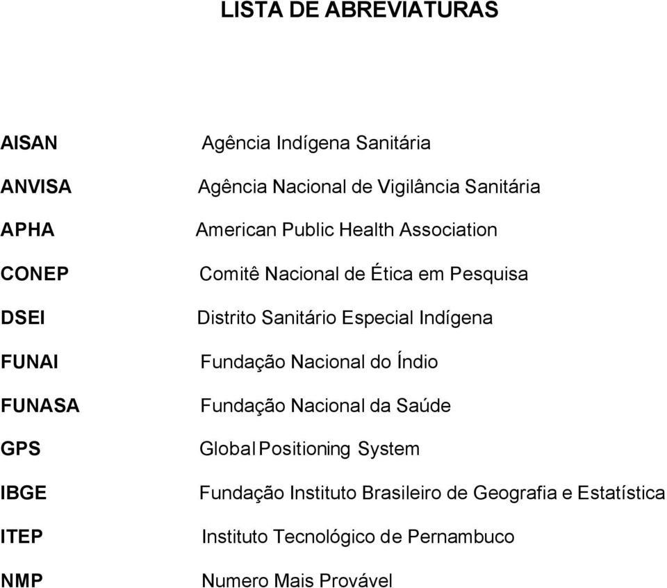 Distrito Sanitário Especial Indígena Fundação Nacional do Índio Fundação Nacional da Saúde Global Positioning