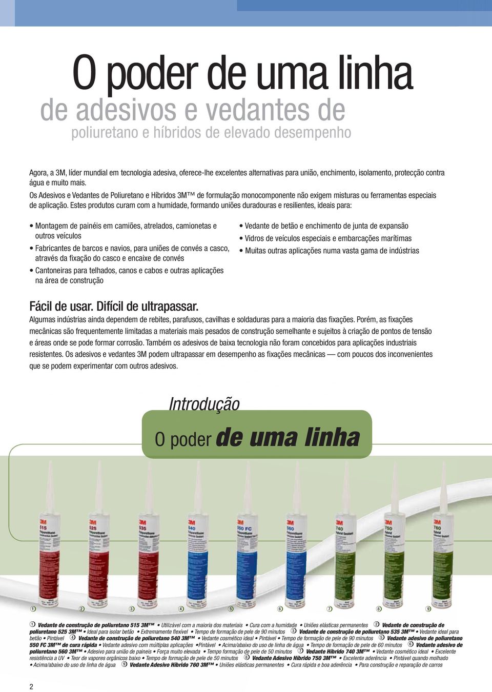 Estes produtos curam com a humidade, formando uniões duradouras e resilientes, ideais para: Montagem de painéis em camiões, atrelados, camionetas e outros veículos Fabricantes de barcos e navios,