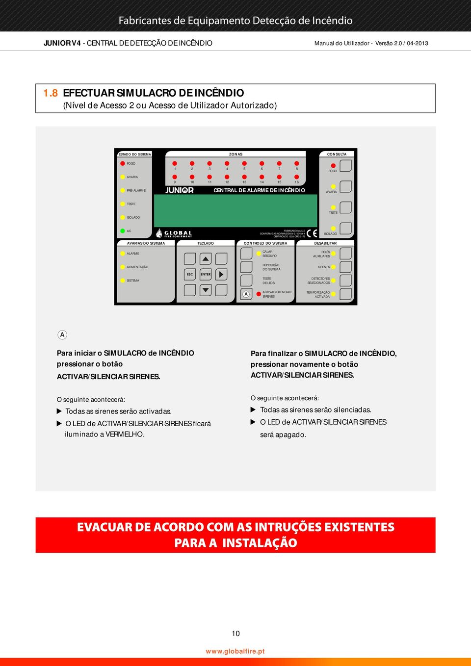 1328-PD-0179 S DO SISTEM TELDO ONTROLO DO SISTEM DESILITR LRME LIMENTÇÃO SISTEM LR ESOURO DO SISTEM UXILIRES SELEIONDOS TIVR/SILENIR TEMPORIZÇÃO TIVD Para iniciar o SIMULRO de INÊNDIO pressionar o