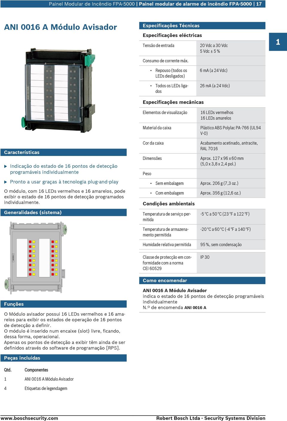 vermelhos 16 LEDs amarelos Plástico ABS Polylac PA-766 (UL94 V-0) Características Indicação do estado de 16 pontos de detecção programáveis individalmente Pronto a sar graças à tecnologia