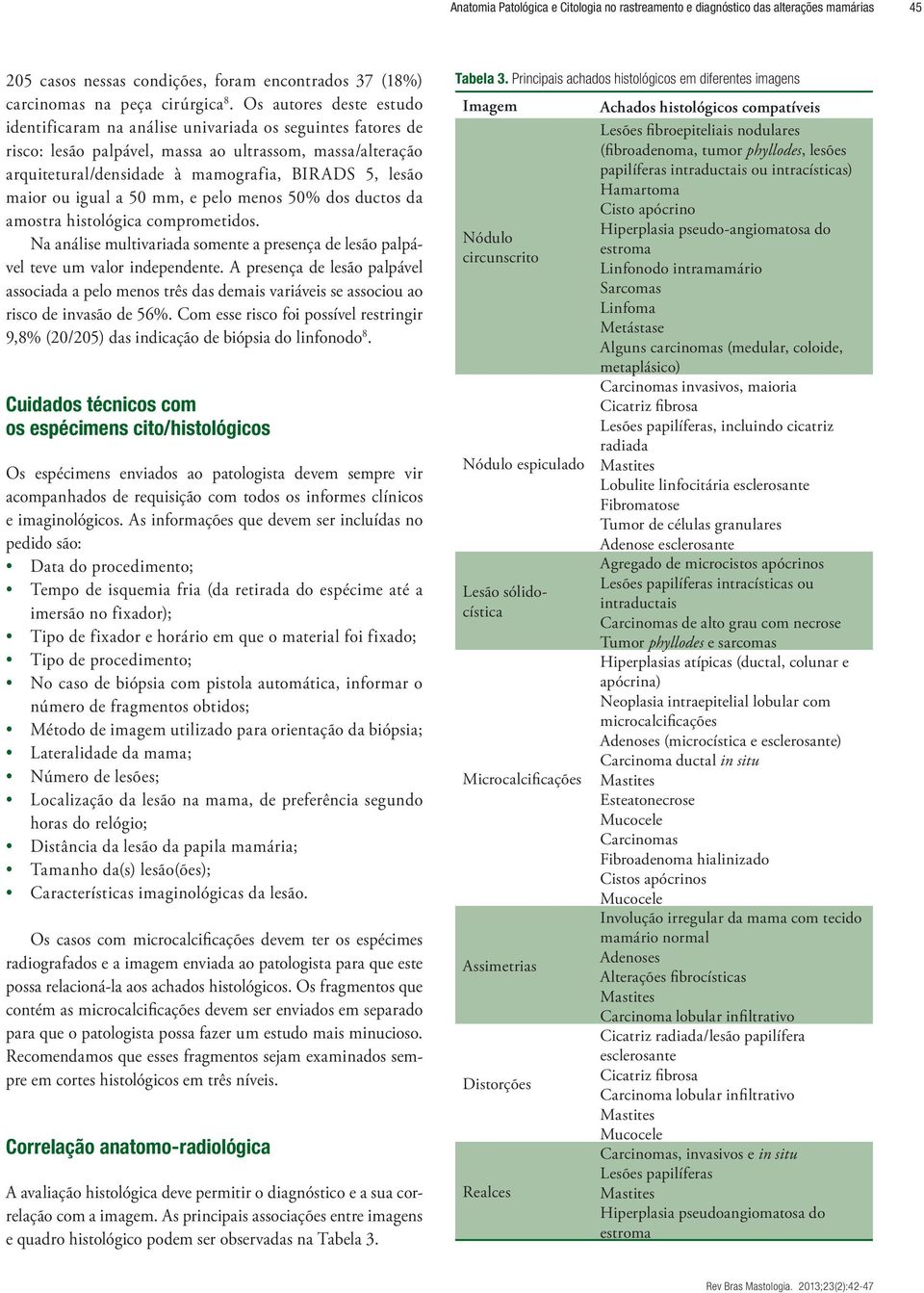 maior ou igual a 50 mm, e pelo menos 50% dos ductos da amostra histológica comprometidos. Na análise multivariada somente a presença de lesão palpável teve um valor independente.