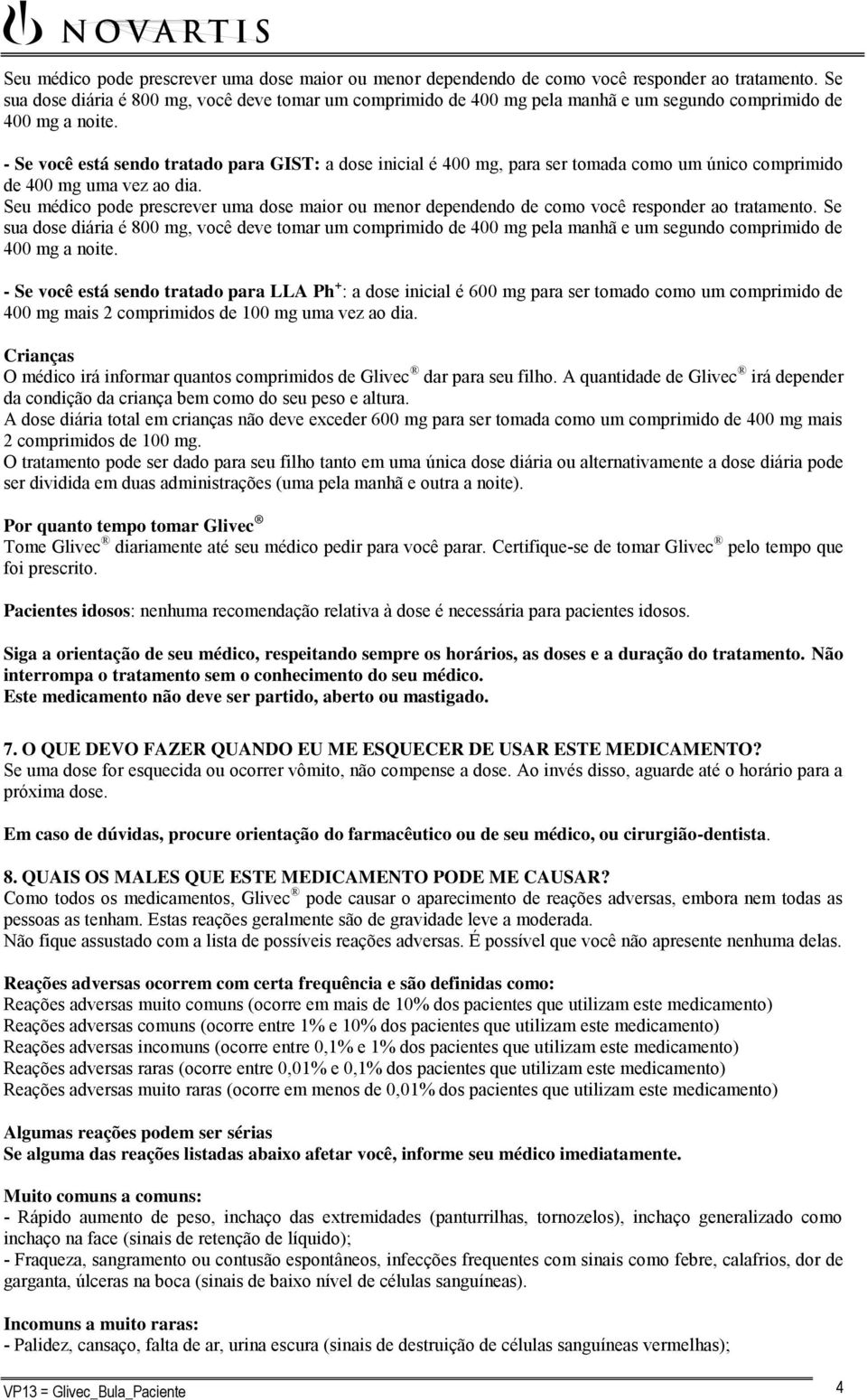 - Se você está sendo tratado para GIST: a dose inicial é 400 mg, para ser tomada como um único comprimido de 400 mg uma vez ao dia.