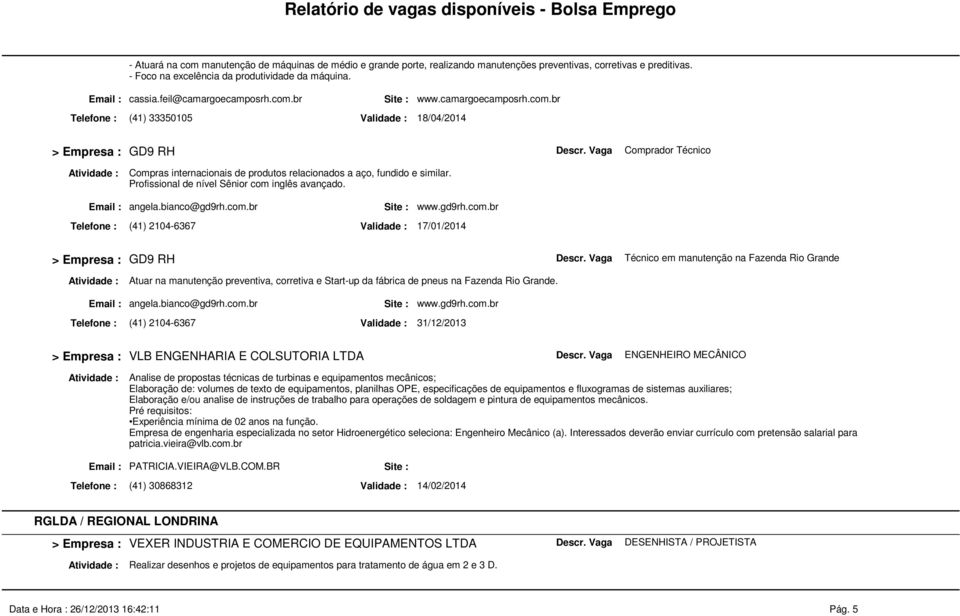 Profissional de nível Sênior com inglês avançado. Técnico em manutenção na Fazenda Rio Grande Atuar na manutenção preventiva, corretiva e Start-up da fábrica de pneus na Fazenda Rio Grande.