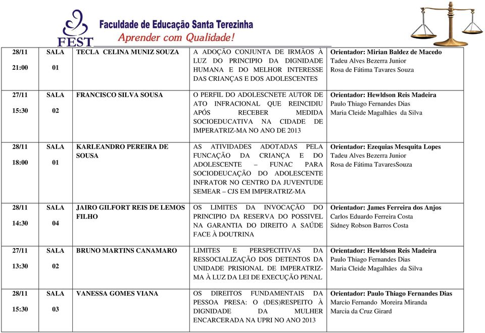 ATIVIDADES ADOTADAS PELA FUNCAÇÃO DA CRIANÇA E DO ADOLESCENTE FUNAC PARA SOCIODEUCAÇÃO DO ADOLESCENTE INFRATOR NO CENTRO DA JUVENTUDE SEMEAR CJS EM IMPERATRIZ-MA Orientador: Ezequias Mesquita Lopes