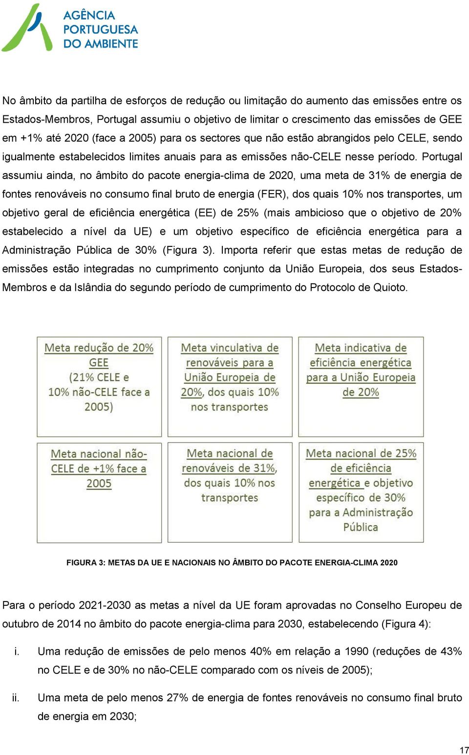 Portugal assumiu ainda, no âmbito do pacote energia-clima de 2020, uma meta de 31% de energia de fontes renováveis no consumo final bruto de energia (FER), dos quais 10% nos transportes, um objetivo