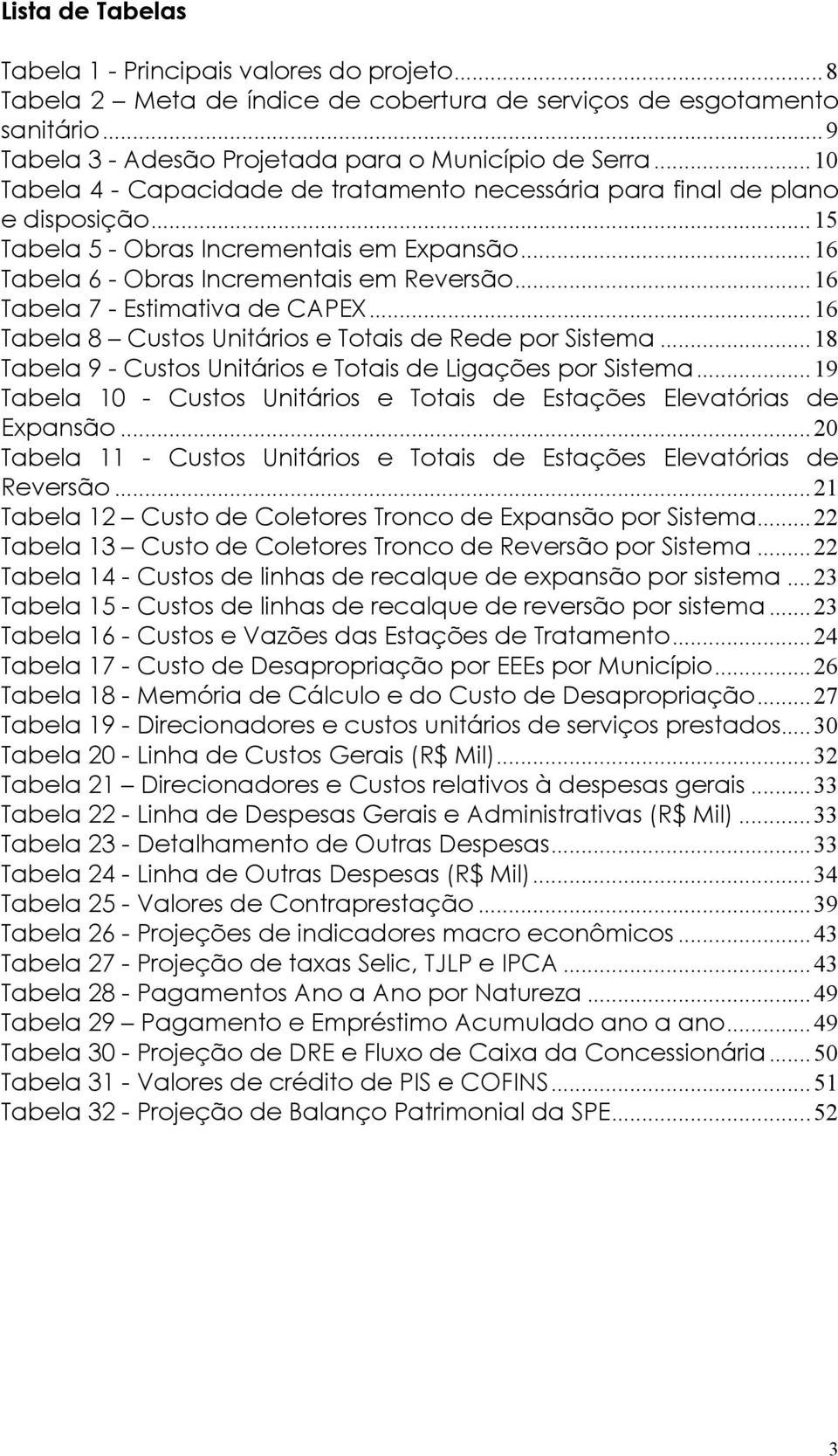 .. 16 Tabela 7 - Estimativa de CAPEX... 16 Tabela 8 Custos Unitários e Totais de Rede por Sistema... 18 Tabela 9 - Custos Unitários e Totais de Ligações por Sistema.