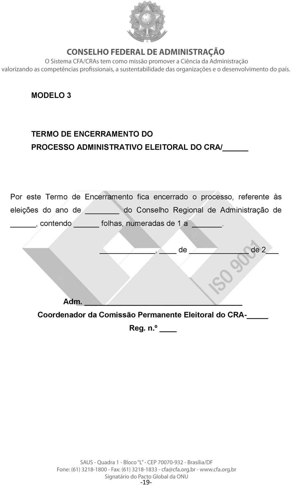 ano de do Conselho Regional de Administração de, contendo folhas, numeradas de 1