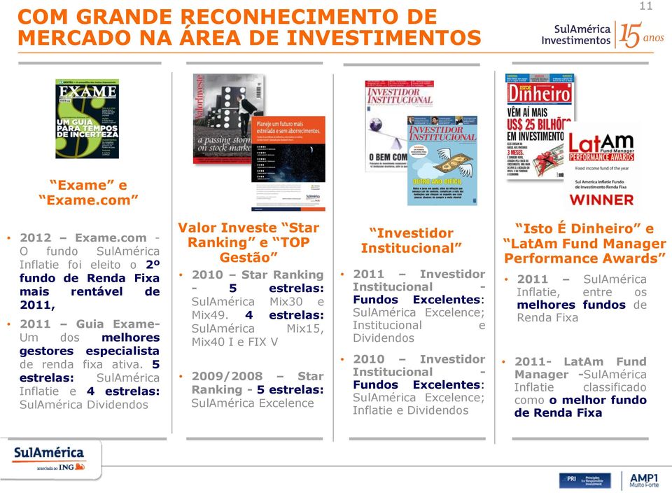 5 estrelas: SulAmérica Inflatie e 4 estrelas: SulAmérica Dividendos Valor Investe Star Ranking e TOP Gestão 2010 Star Ranking - 5 estrelas: SulAmérica Mix30 e Mix49.