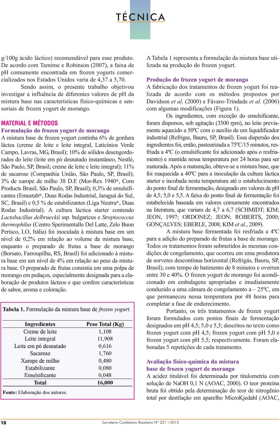 Sendo assim, o presente trabalho objetivou investigar a influência de diferentes valores de ph da mistura base nas características físico-químicas e sensoriais de frozen yogurt de morango.