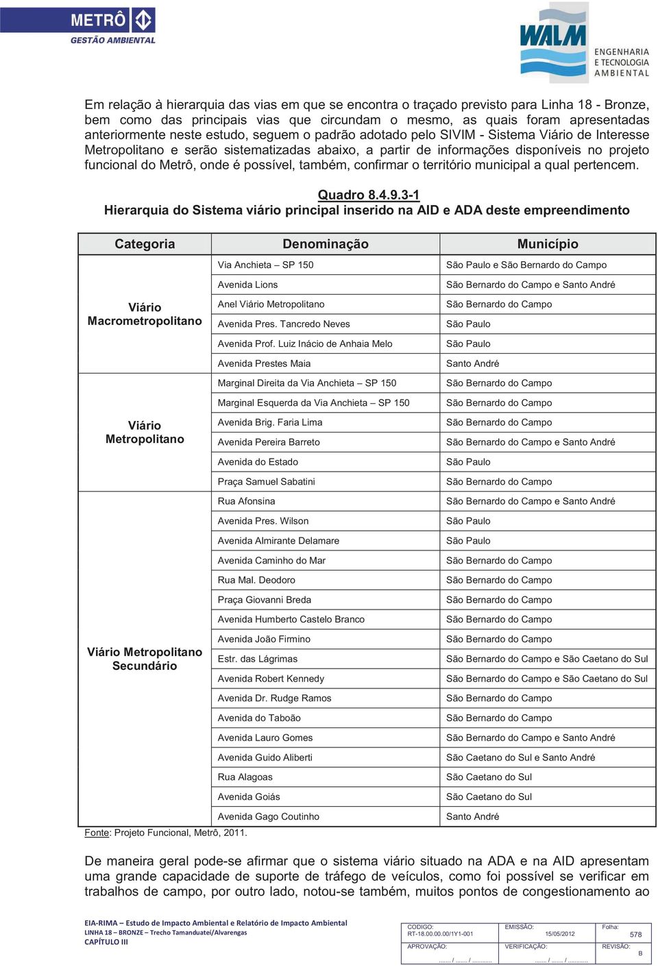 possível, também, confirmar o território municipal a qual pertencem. Quadro 8.4.9.