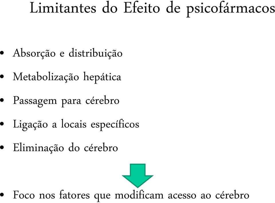 cérebro Ligação a locais específicos Eliminação do