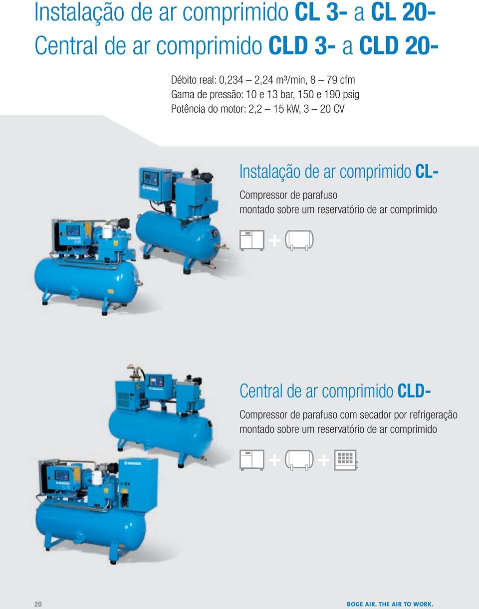 comprimido CL- Compressor de parafuso montado sobre um reservatório de ar comprimido Central de ar comprimido CLD-