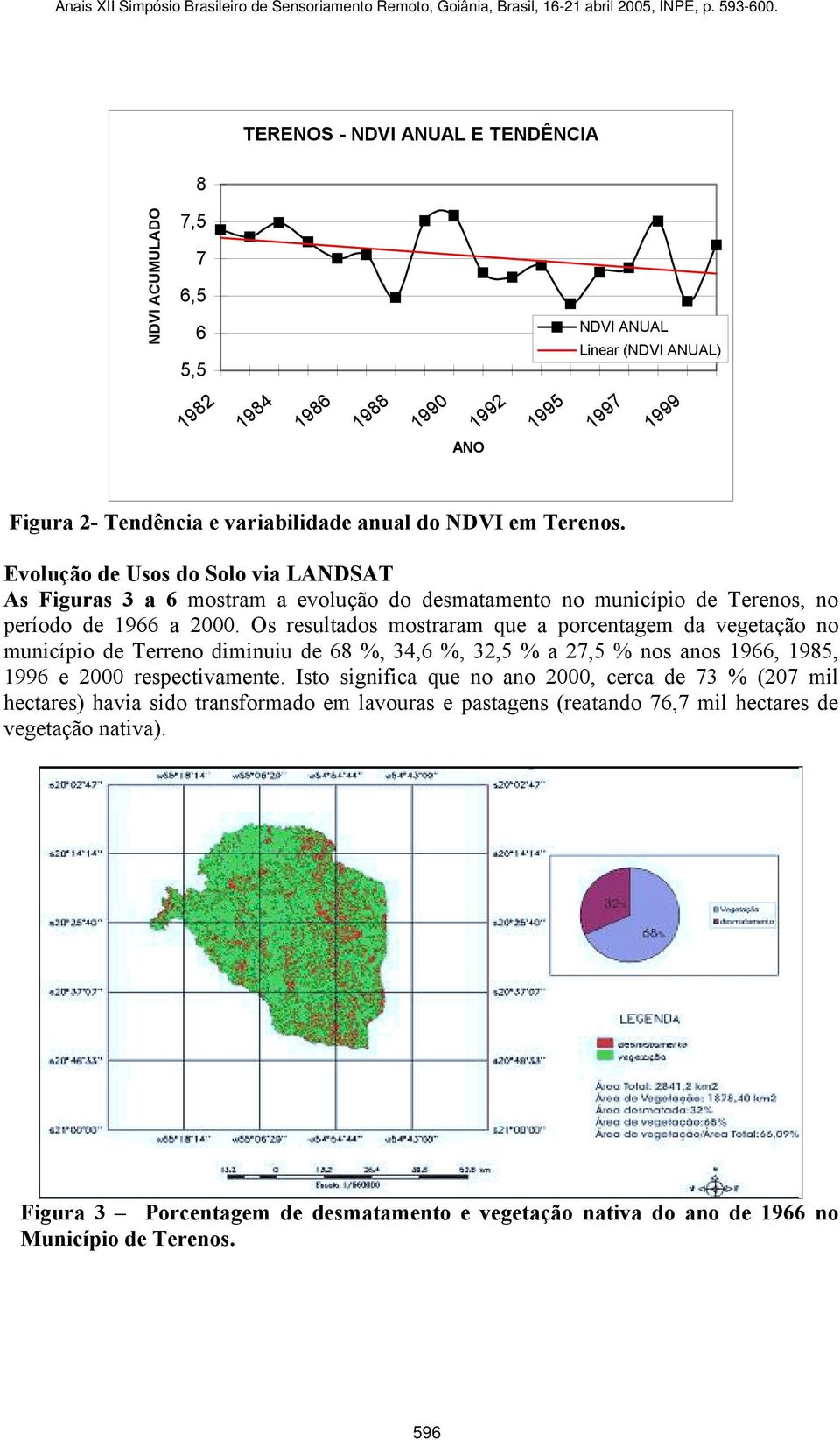 Os resultados mostraram que a porcentagem da vegetação no município de Terreno diminuiu de 68 %, 34,6 %, 32,5 % a 27,5 % nos anos 1966, 1985, 1996 e 2000 respectivamente.