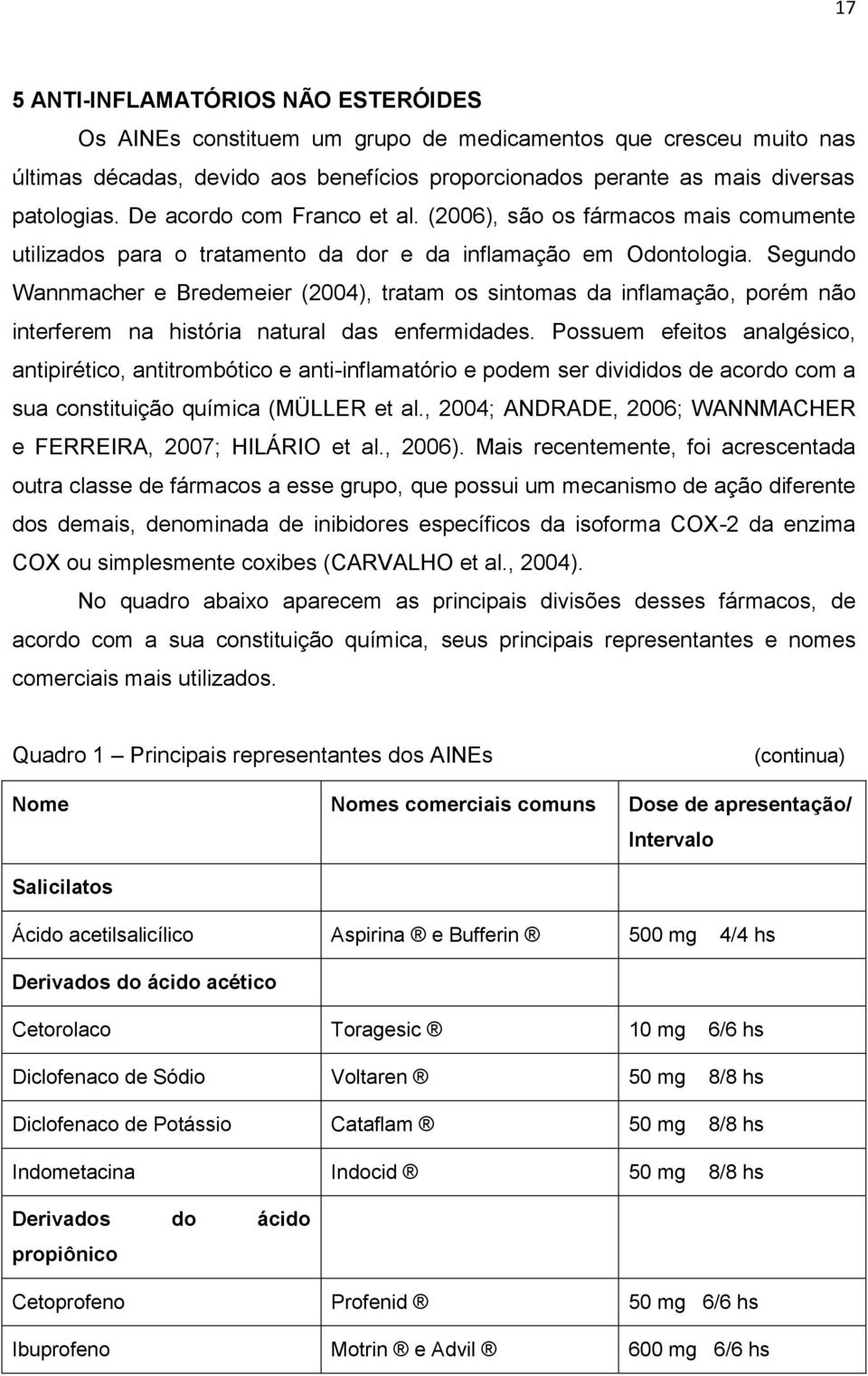 Segundo Wannmacher e Bredemeier (2004), tratam os sintomas da inflamação, porém não interferem na história natural das enfermidades.