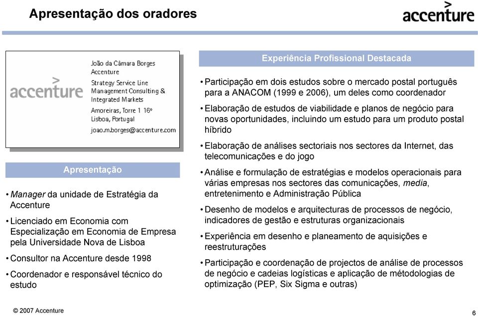 deles como coordenador Elaboração de estudos de viabilidade e planos de negócio para novas oportunidades, incluindo um estudo para um produto postal híbrido Elaboração de análises sectoriais nos