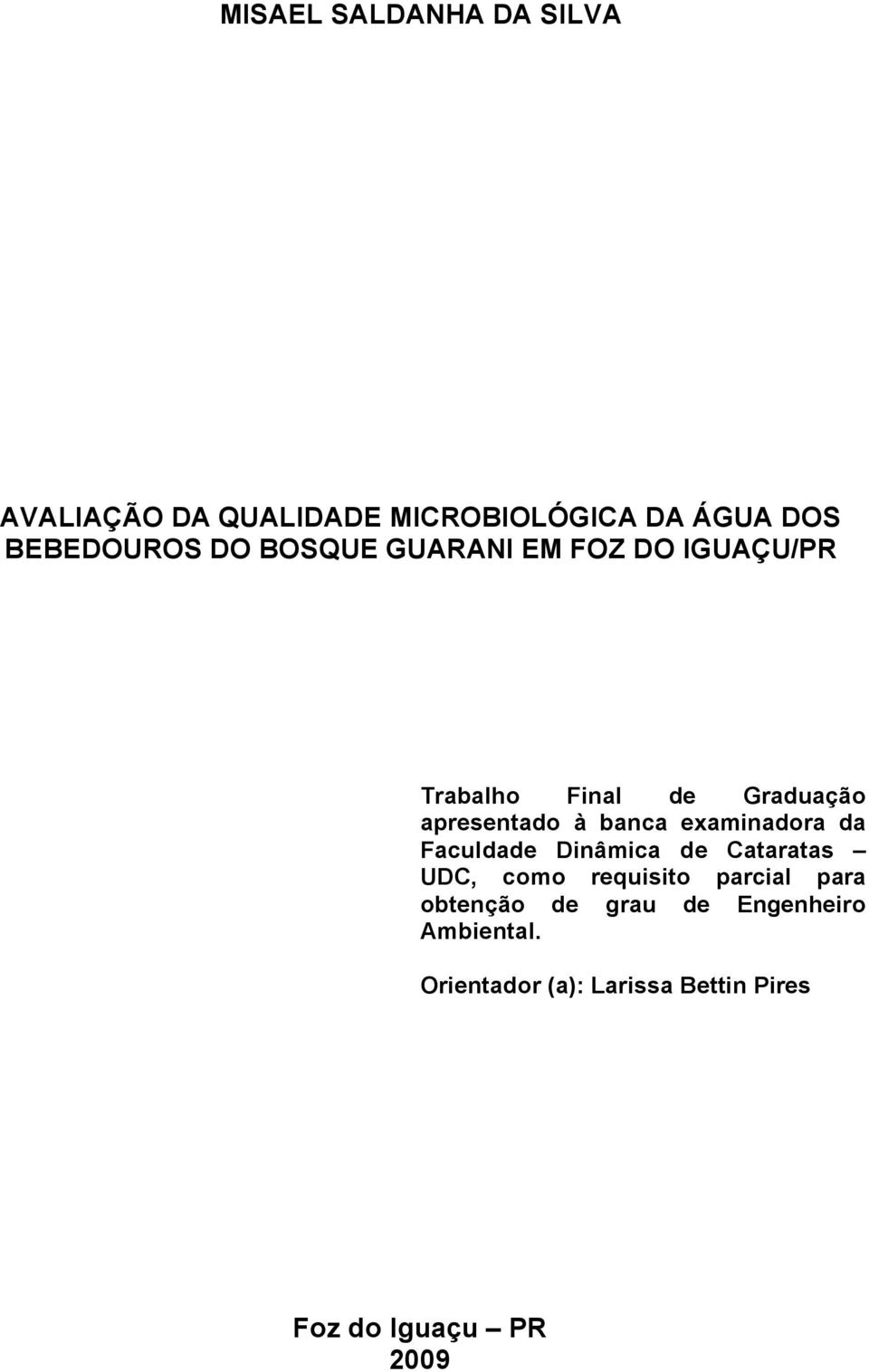 examinadora da Faculdade Dinámica de Cataratas UDC, como requisito parcial para