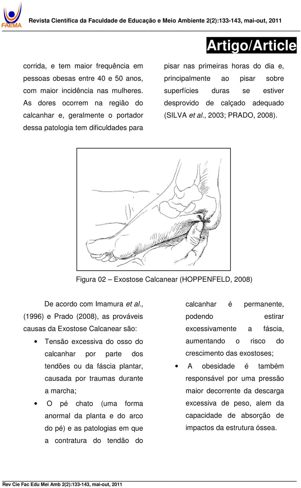 desprovido de calçado adequado (SILVA et al., 2003; PRADO, 2008). Figura 02 Exostose Calcanear (HOPPENFELD, 2008) De acordo com Imamura et al.