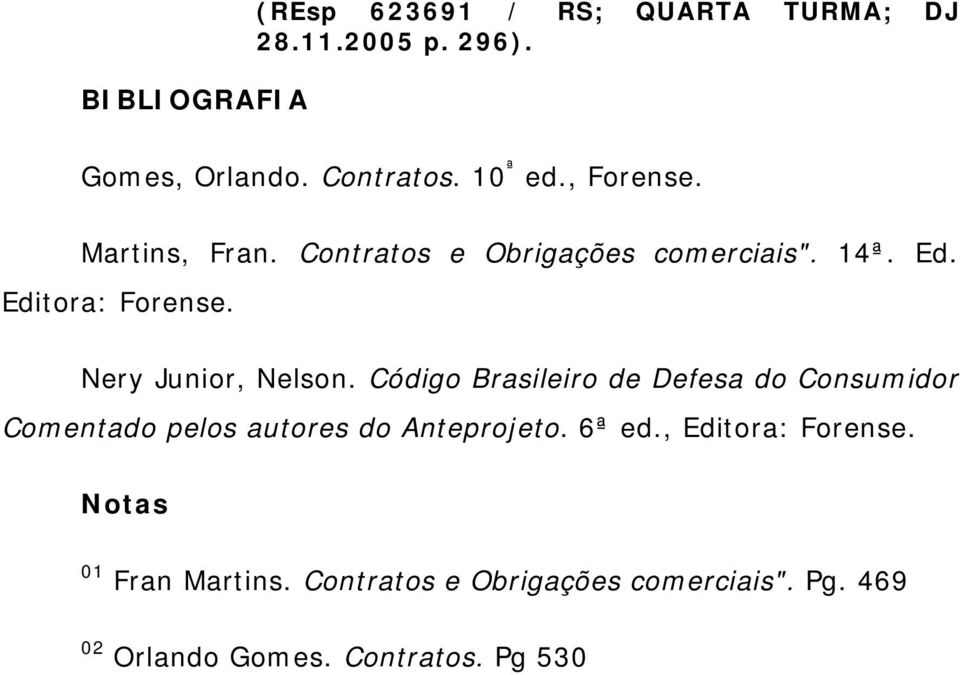 Nery Junior, Nelson. Código Brasileiro de Defesa do Consumidor Comentado pelos autores do Anteprojeto.