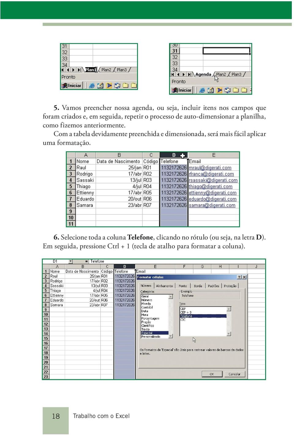 Com a tabela devidamente preenchida e dimensionada, será mais fácil aplicar uma formatação. 6.