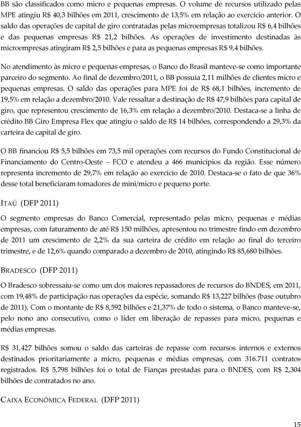 As operações de investimento destinadas às microempresas atingiram R$ 2,5 bilhões e para as pequenas empresas R$ 9,4 bilhões.