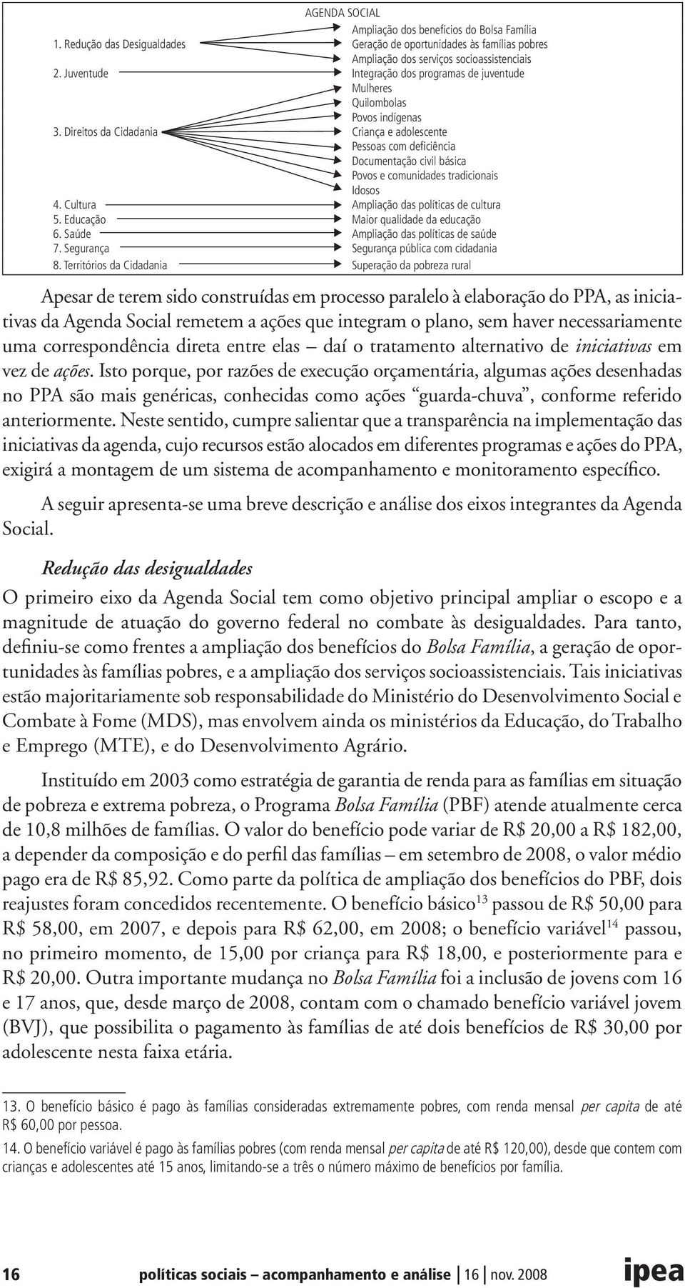 Direitos da Cidadania Criança e adolescente Pessoas com deficiência Documentação civil básica Povos e comunidades tradicionais Idosos 4. Cultura Ampliação das políticas de cultura 5.