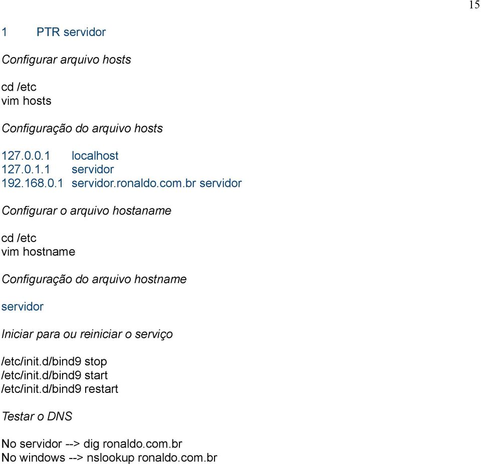 br servidor Configurar o arquivo hostaname cd /etc vim hostname Configuração do arquivo hostname servidor Iniciar