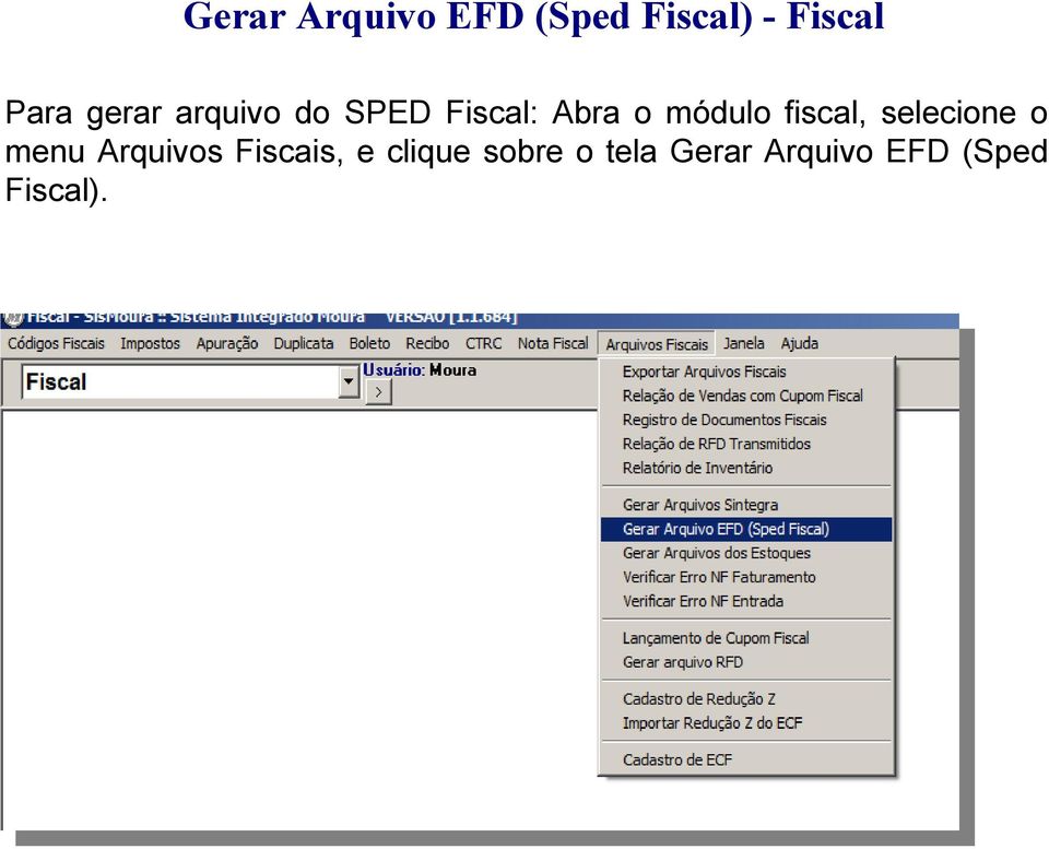 menu Arquivos Fiscais, e clique