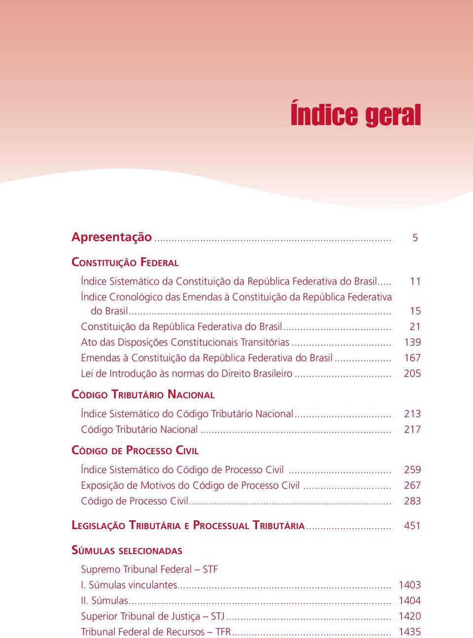 .. 139 Emendas à Constituição da República Federativa do Brasil... 167 Lei de Introdução às normas do Direito Brasileiro... 205 Índice Sistemático do Código Tributário Nacional.