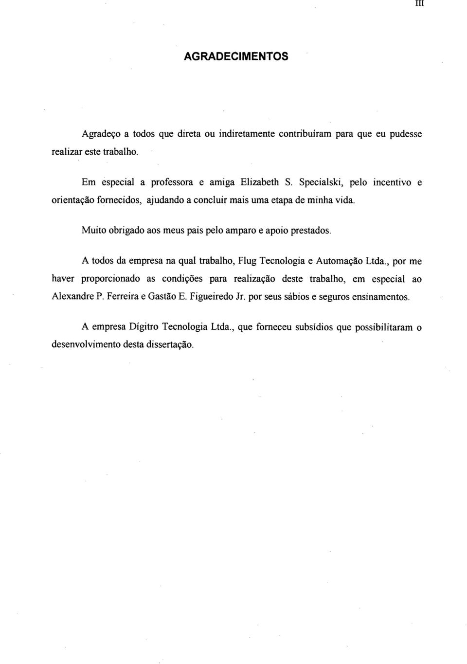 A todos da empresa na qual trabalho, Flug Tecnologia e Automação Ltda., por me haver proporcionado as condições para realização deste trabalho, em especial ao Alexandre P.