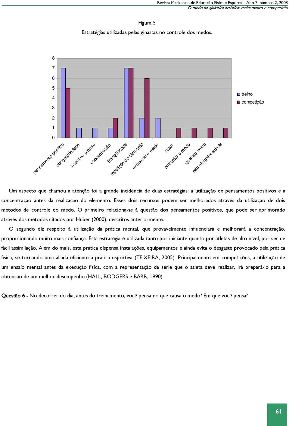 obrigatoriedade Um aspecto que chamou a atenção foi a grande incidência de duas estratégias: a utilização de pensamentos positivos e a concentração antes da realização do elemento.