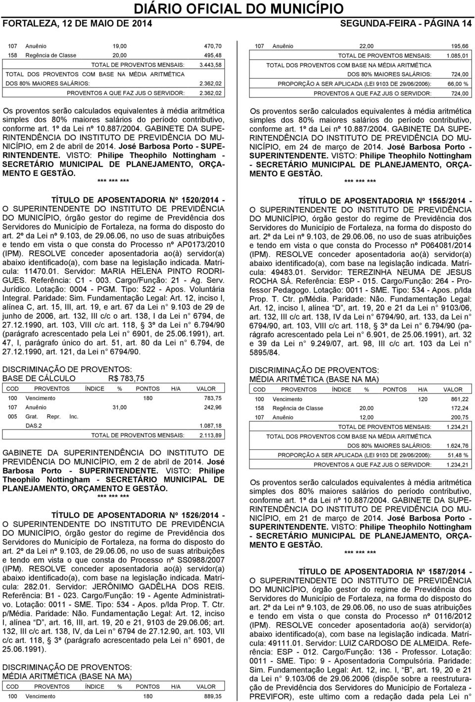 362,02 Os proventos serão calculados equivalentes à média aritmética simples dos 80% maiores salários do período contributivo, conforme art. 1º da Lei nº 10.887/2004.