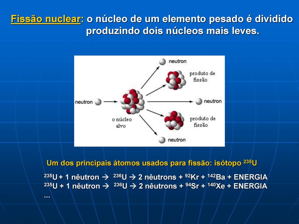 Um dos principais átomos usados para fissão: isótopo 235 U 235 U + 1