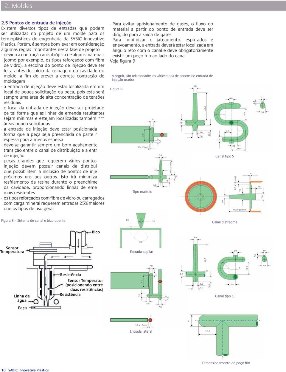 vidro), a escolha do ponto de injeção deve ser feita antes do início da usinagem da cavidade do molde, a fim de prever a correta contração de moldagem - a entrada de injeção deve estar localizada em