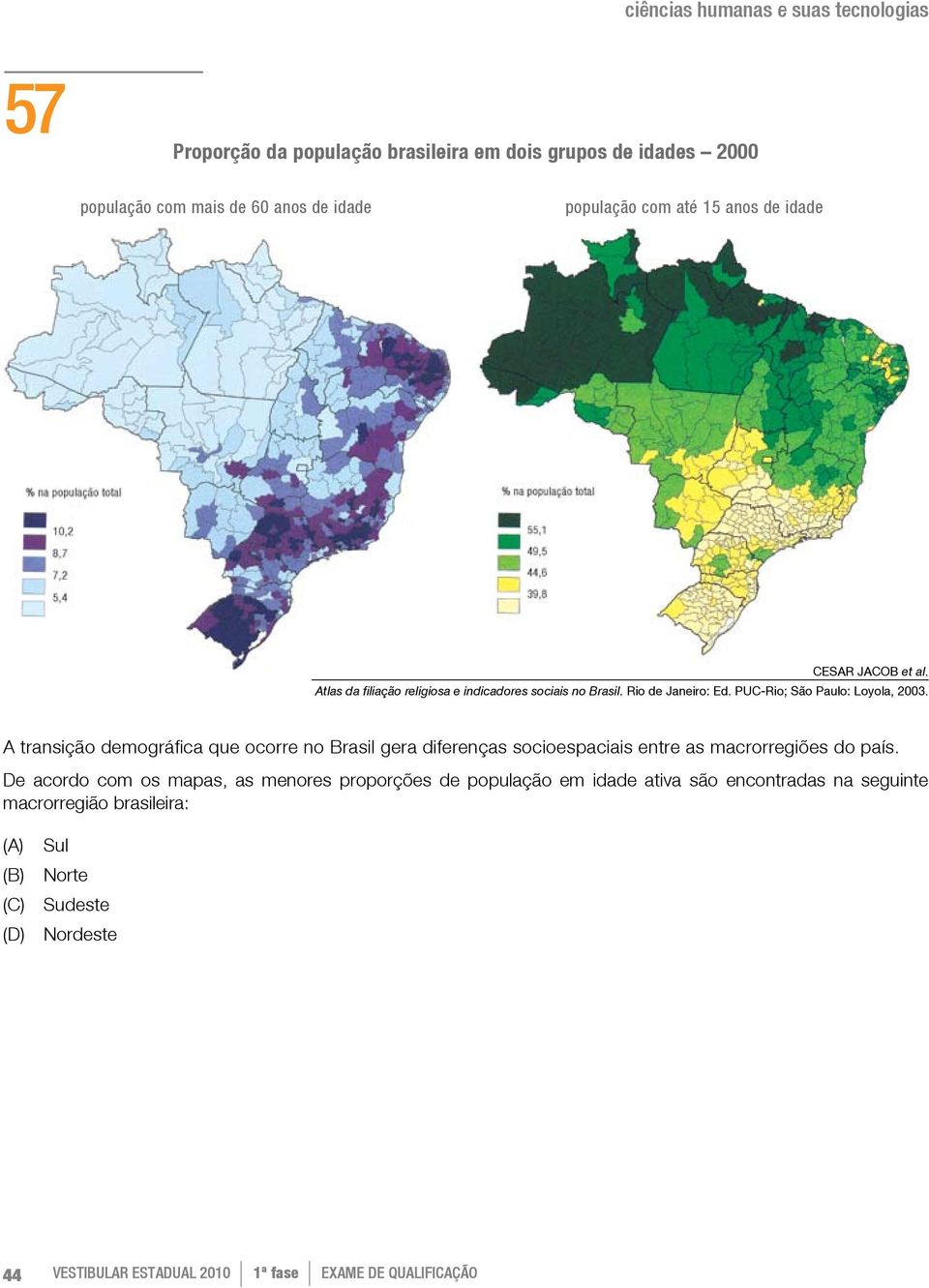 A transição demográfica que ocorre no Brasil gera diferenças socioespaciais entre as macrorregiões do país.