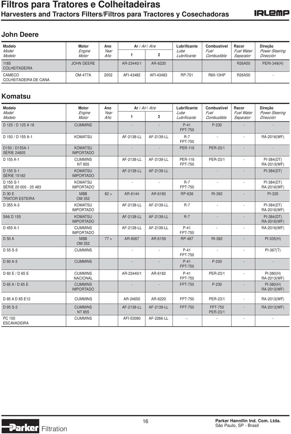 AF-2138-LL AF-2139-LL PER-116 PER-23/1 - PI-384(DT) NT 855 FPT-750 RA-2013(WF) D 155 S-1 KOMATSU AF-2138-LL AF-2139-LL - - PI-384(DT) SÉRIE 15182 IMPORTADO D 155 S-1 KOMATSU - - R-7 - - PI-384(DT)