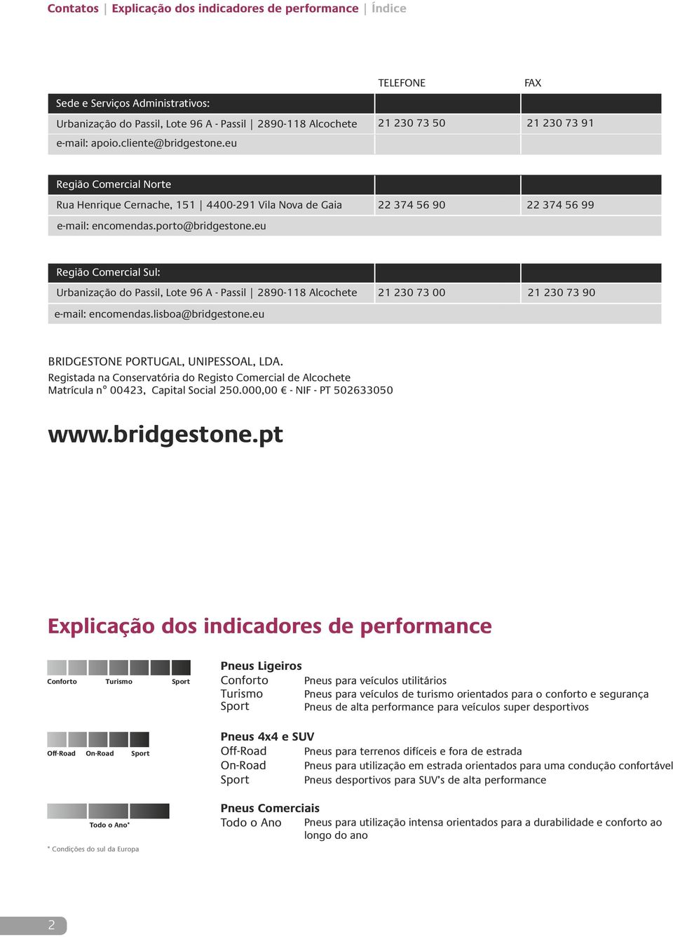 eu egião omercial ul: Urbanização do Passil, Lote A - Passil 890-118 Alcochete 1 0 7 00 1 0 7 90 e-mail: encomendas.lisboa@bridgestone.eu IDON POUAL, UNIPOAL, LDA.