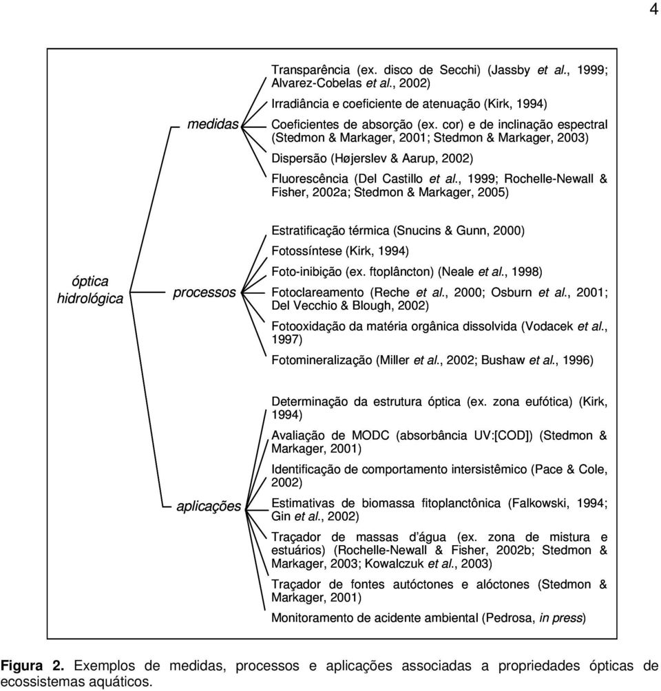 , 1999; Rochelle-Newall & Fisher, 2002a; Stedmon & Markager, 2005) óptica hidrológica processos Estratificação térmica (Snucins & Gunn, 2000) Fotossíntese (Kirk, 1994) Foto-inibição (ex.