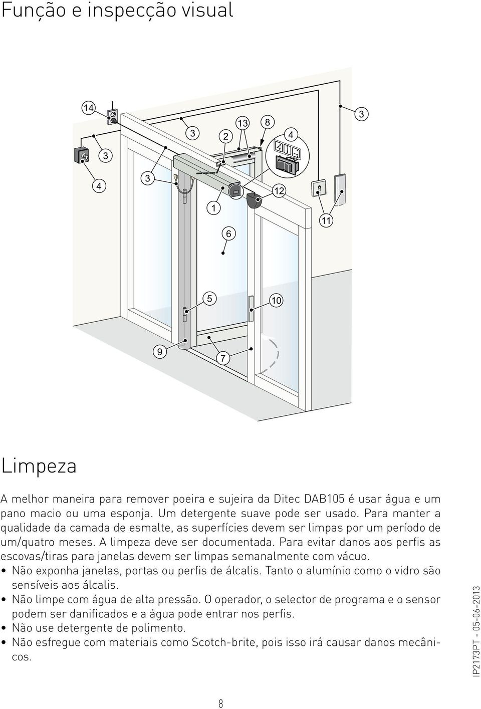 Para evitar danos aos perfis as escovas/tiras para janelas devem ser limpas semanalmente com vácuo. Não exponha janelas, portas ou perfis de álcalis.