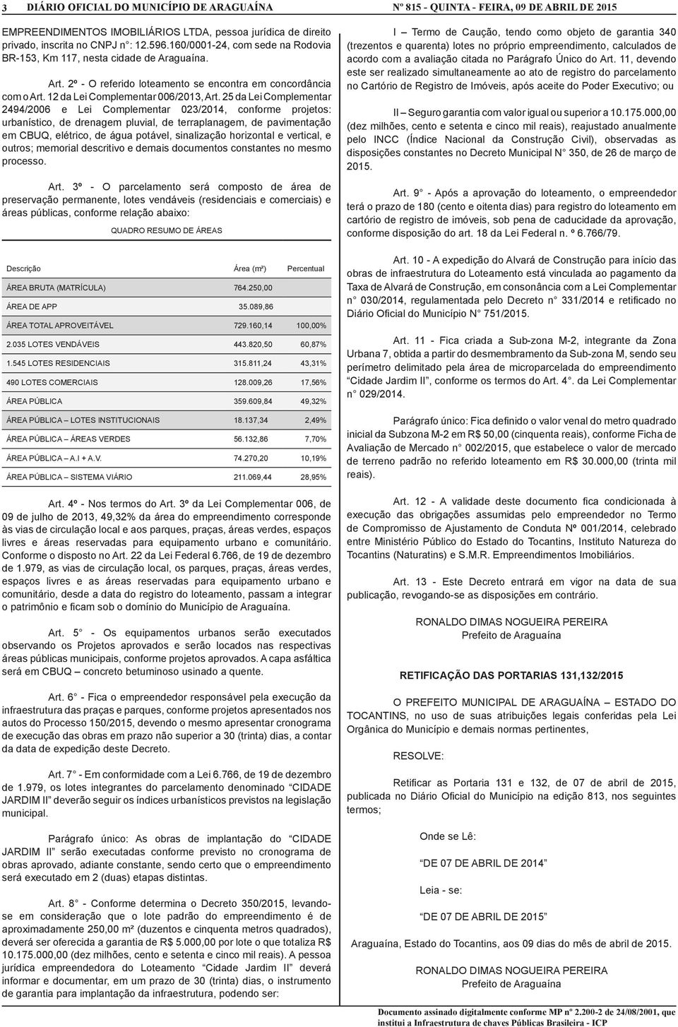 25 da Lei Complementar 2494/2006 e Lei Complementar 023/2014, conforme projetos: urbanístico, de drenagem pluvial, de terraplanagem, de pavimentação em CBUQ, elétrico, de água potável, sinalização