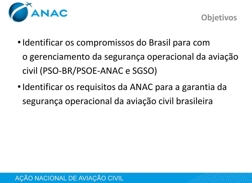 (PSO-BR/PSOE-ANAC e SGSO) Identificar os requisitos da ANAC