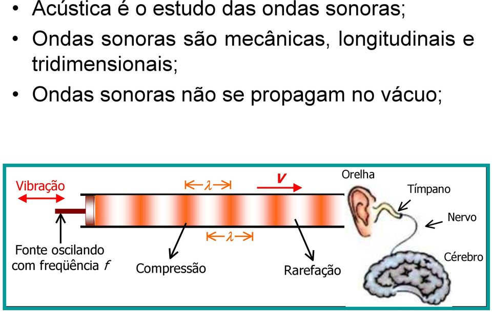 não se propagam no vácuo; Vibração V Orelha Tímpano Nervo