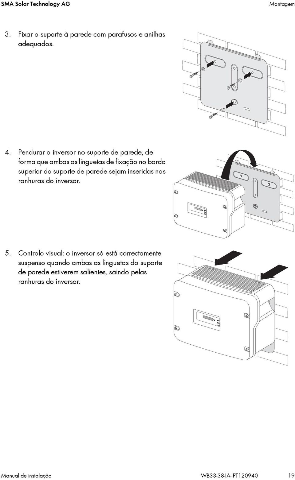 parede sejam inseridas nas ranhuras do inversor. 5.