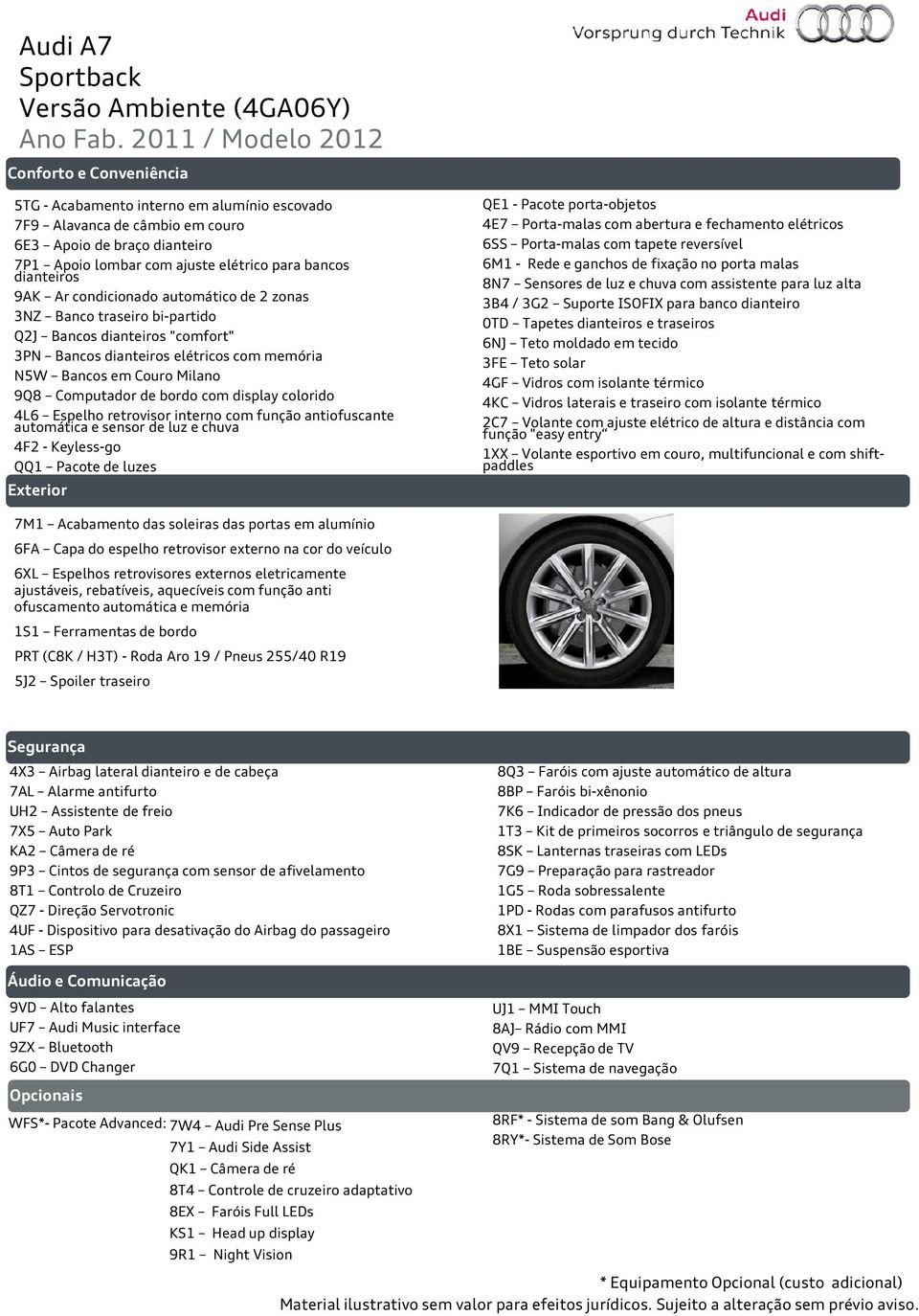 Computador de bordo com display colorido 4L6 Espelho retrovisor interno com função antiofuscante automática e sensor de luz e chuva 4F2 - Keyless-go QQ1 Pacote de luzes Exterior QE1 - Pacote