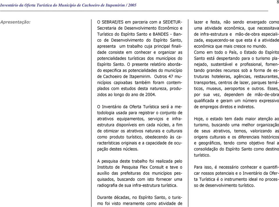 Santo. O presente relatório abordado especifica as potencialidades do município de Cachoeiro de Itapemirim.