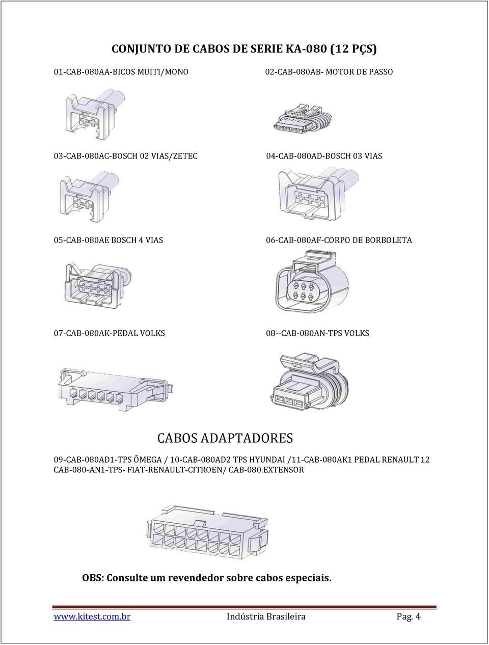 08--CAB-080AN-TPS VOLKS CABOS ADAPTADORES 09-CAB-080AD1-TPS ÔMEGA / 10-CAB-080AD2 TPS HYUNDAI /11-CAB-080AK1 PEDAL RENAULT 12