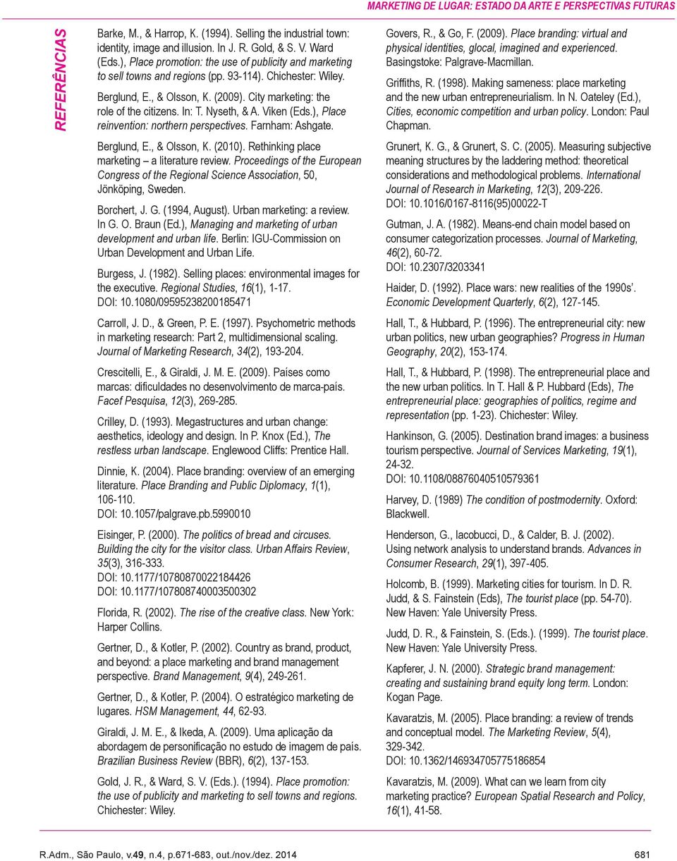 Nyseth, & A. Viken (Eds.), Place reinvention: northern perspectives. Farnham: Ashgate. Berglund, E., & Olsson, K. (2010). Rethinking place marketing a literature review.