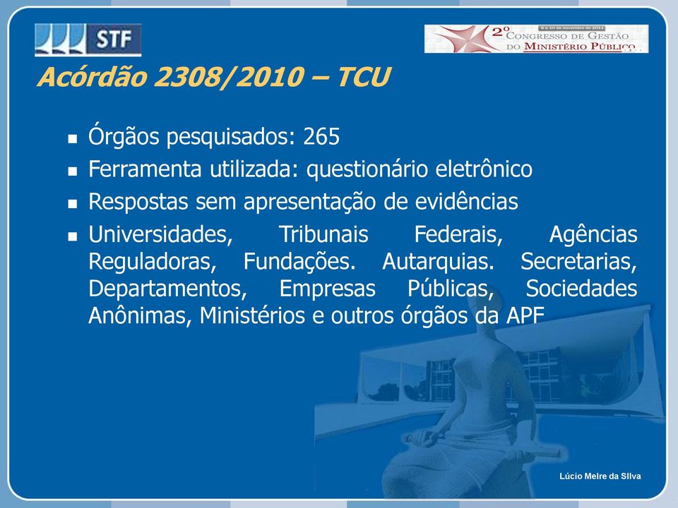 Universidades, Tribunais Federais, Agências Reguladoras, Fundações. Autarquias.