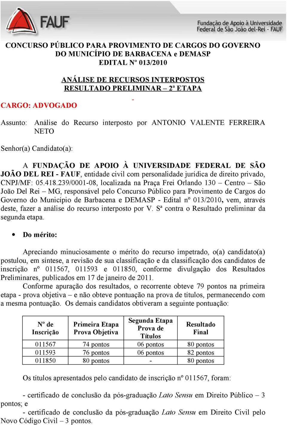 não obteve pontuação na prova de títulos, permanecendo com a mesma pontuação.