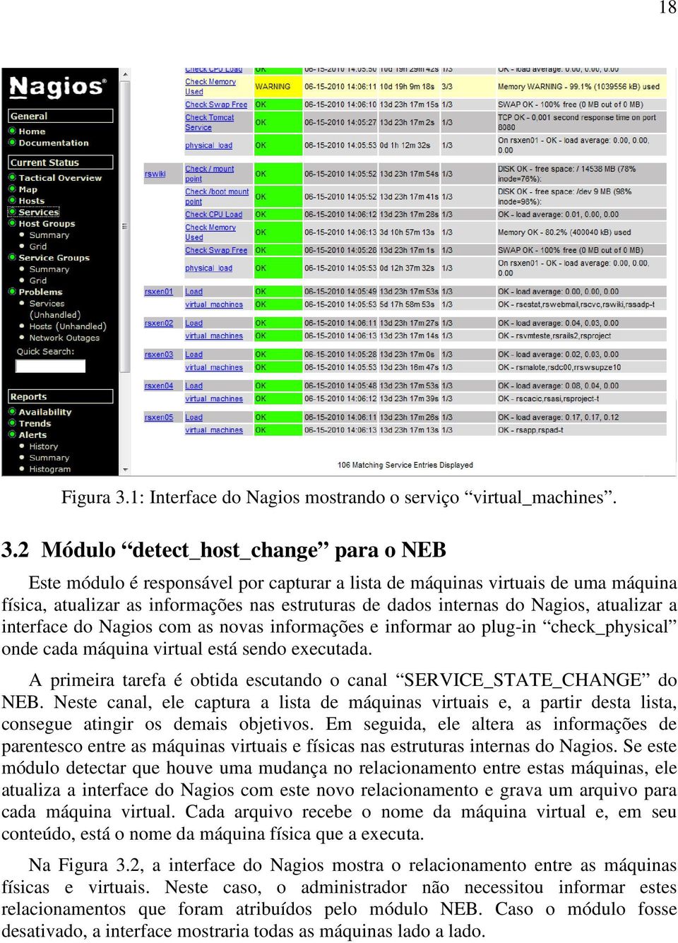 2 Módulo detect_host_change para o NEB Este módulo é responsável por capturar a lista de máquinas virtuais de uma máquina física, atualizar as informações nas estruturas de dados internas do Nagios,